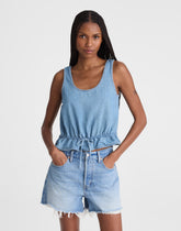 Airy Denim Scoopneck Peplum Top