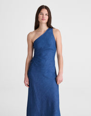 Denim One-Shoulder Maxi Dress