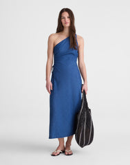 Denim One-Shoulder Maxi Dress