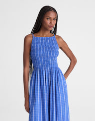 Smocked High-Neck Midi Dress