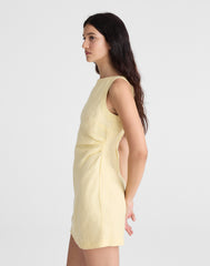 Boatneck Shirred Mini Dress in 100% Linen