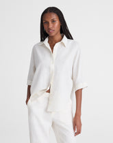 Relaxed Pleat-Sleeve Button-Up Shirt in Cotton-Linen Blend