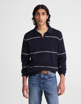 Johnny-Collar Sweater Polo in Textured Cotton