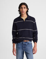 Johnny-Collar Sweater Polo in Textured Cotton