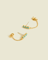 Demi-Fine Bezel Set Turquoise Chain Stud Earrings