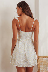 Doe Tied Bust Frill Mini Dress Floral Yellow