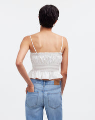 Smocked Button-Front Top in Poplin