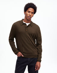Three-Button Sweater Polo Shirt in Merino Wool