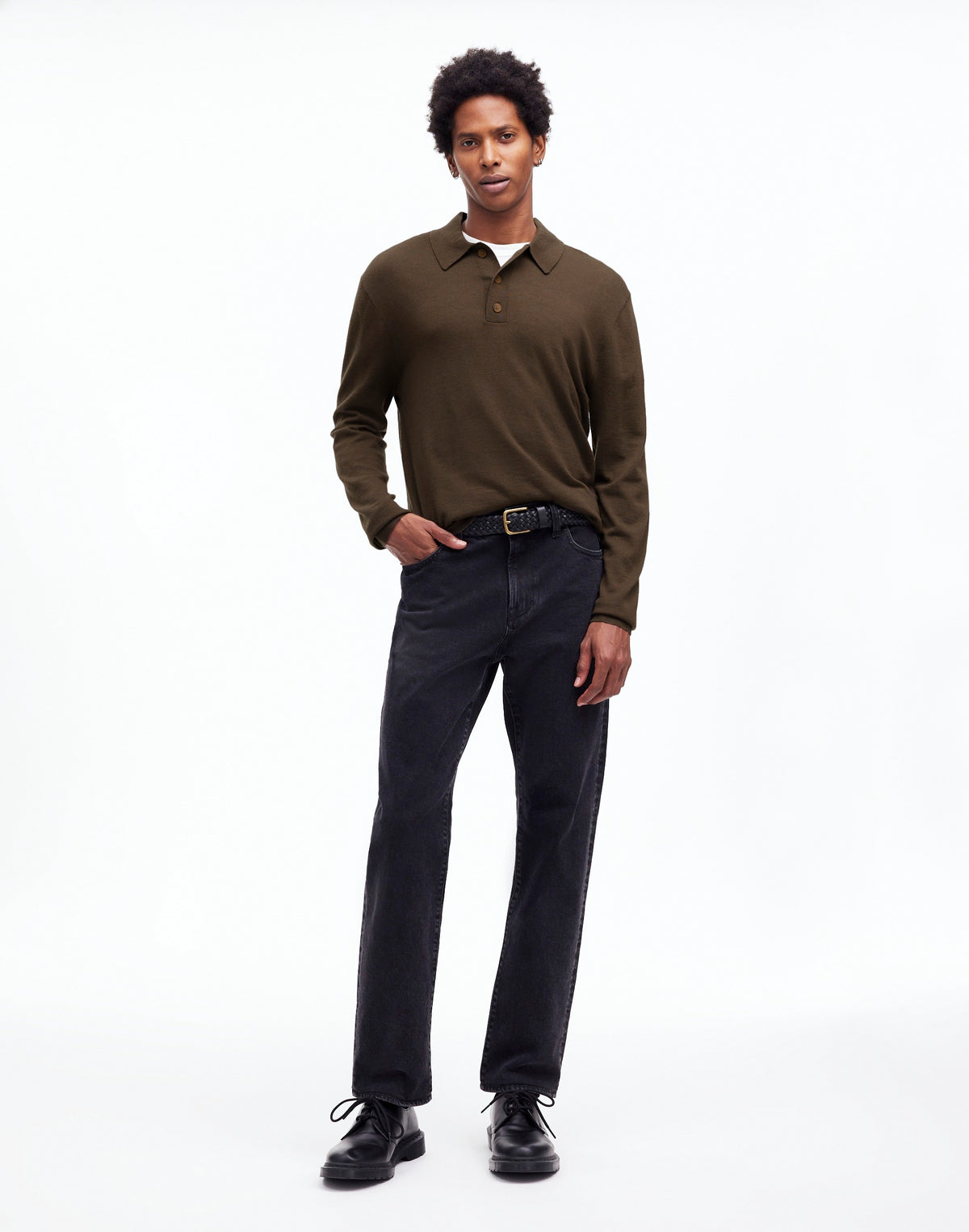 Three-Button Sweater Polo Shirt in Merino Wool