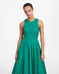 The Melody Bubble-Hem Smocked Midi Dress in Poplin