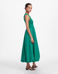 The Melody Bubble-Hem Smocked Midi Dress in Poplin