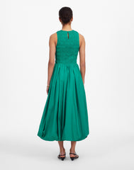The Melody Bubble-Hem Smocked Midi Dress in Poplin