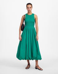 The Melody Bubble-Hem Smocked Midi Dress in Poplin