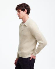 Johnny-Collar Sweater Polo Shirt in Waffle Knit
