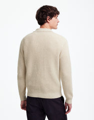 Johnny-Collar Sweater Polo Shirt in Waffle Knit