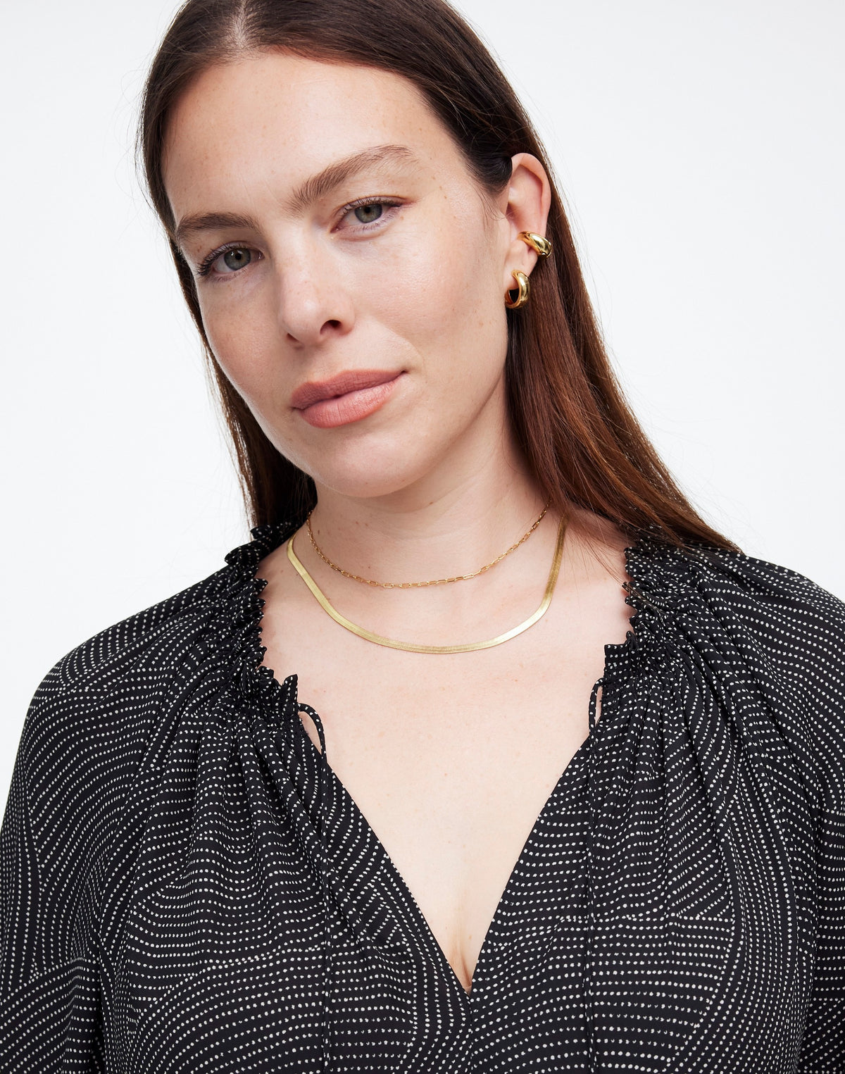Long-Sleeve Tie-Neck Top