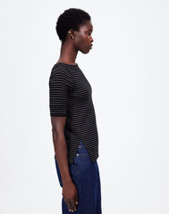 Ribbed Boatneck Tee in Stripe