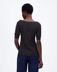 Ribbed Boatneck Tee in Stripe