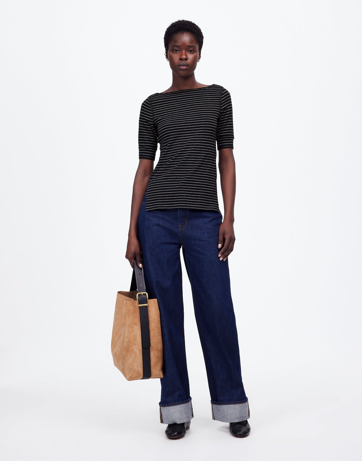 Ribbed Boatneck Tee in Stripe