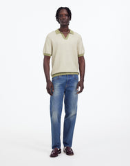 Honeycomb Stitch Johnny-Collar Sweater Polo