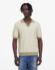 Honeycomb Stitch Johnny-Collar Sweater Polo