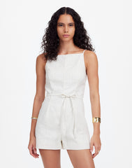 Sleeveless Square-Neck Pleated Romper