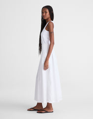 Smocked-Waist Midi Skirt in Poplin