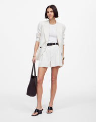 Pleated Trouser Shorts in Pinstripe Linen Blend