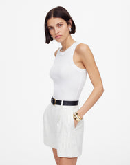 Pleated Trouser Shorts in Pinstripe Linen Blend