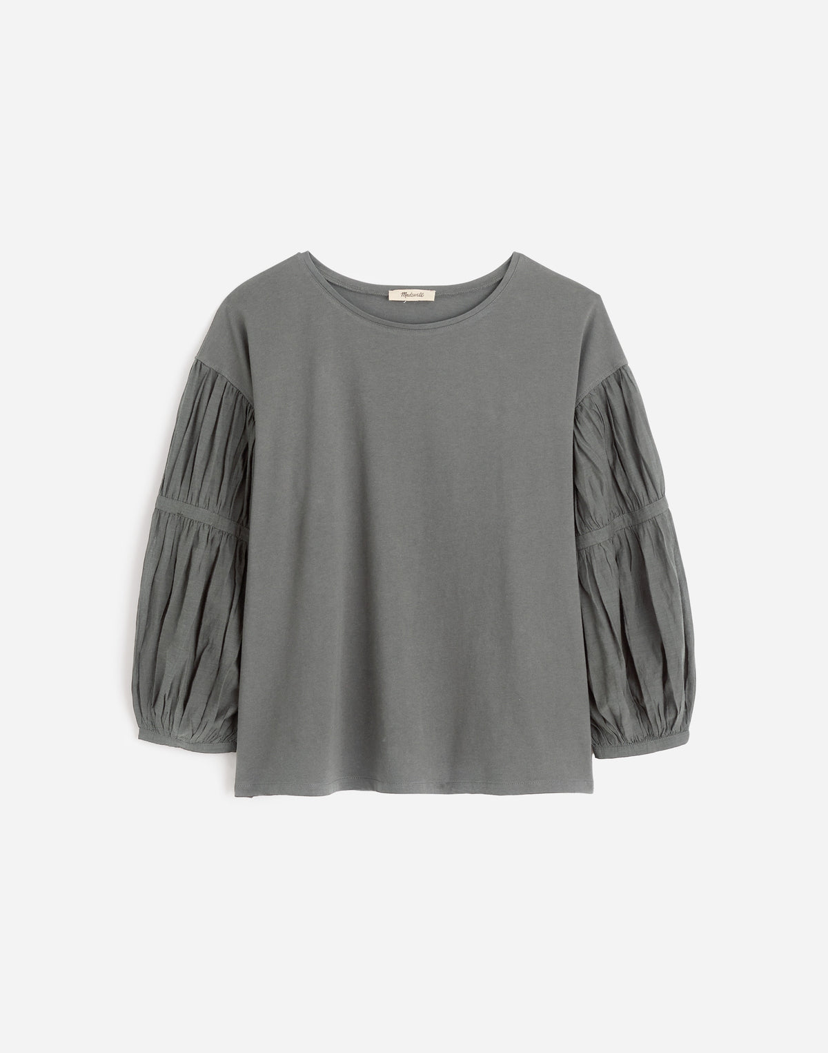 Puff-Sleeve Drop-Shoulder Knit Top