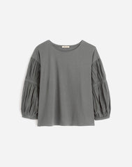 Puff-Sleeve Drop-Shoulder Knit Top