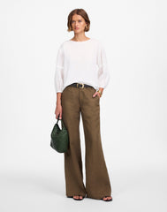 Puff-Sleeve Drop-Shoulder Knit Top