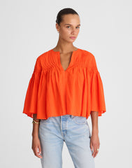 Pintucked Flutter-Sleeve Top