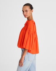 Pintucked Flutter-Sleeve Top