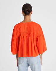 Pintucked Flutter-Sleeve Top
