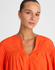 Pintucked Flutter-Sleeve Top