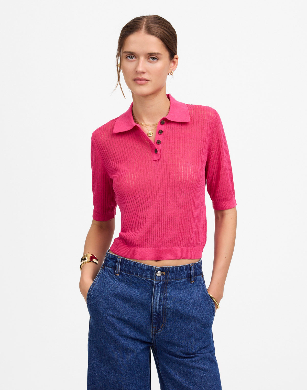 Short-Sleeve Polo Sweater Tee
