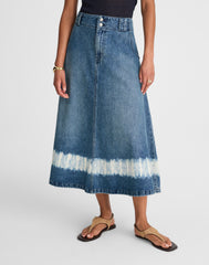 Shibori Denim A-Line Midi Skirt