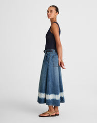 Shibori Denim A-Line Midi Skirt