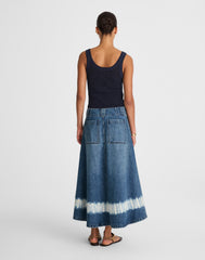 Shibori Denim A-Line Midi Skirt