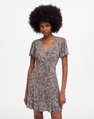 Button-Front Mini Dress in Floral