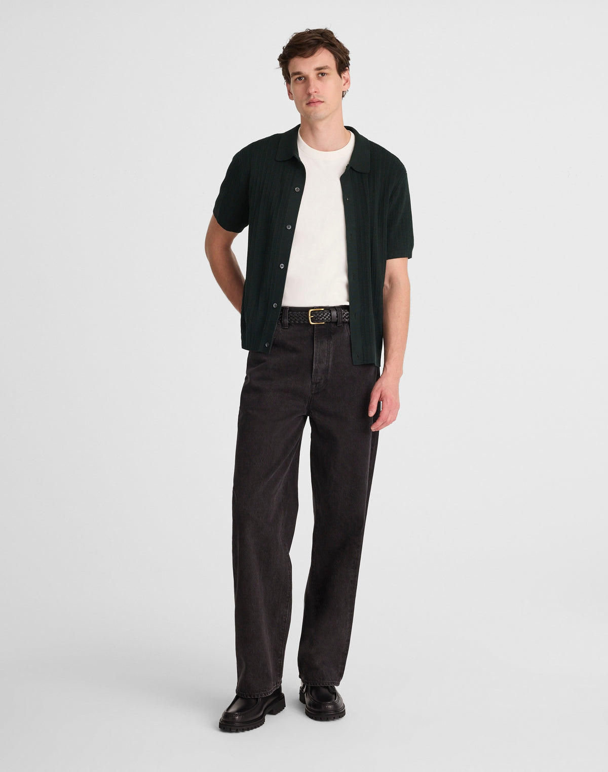 Tuck-Stitch Button-Up Sweater Polo