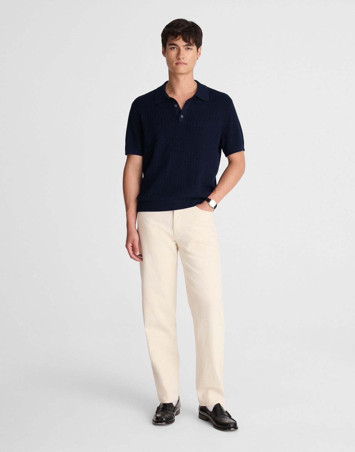 Tuck-Stitch Three-Button Sweater Polo
