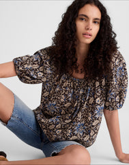 Puff-Sleeve Scoopneck Top