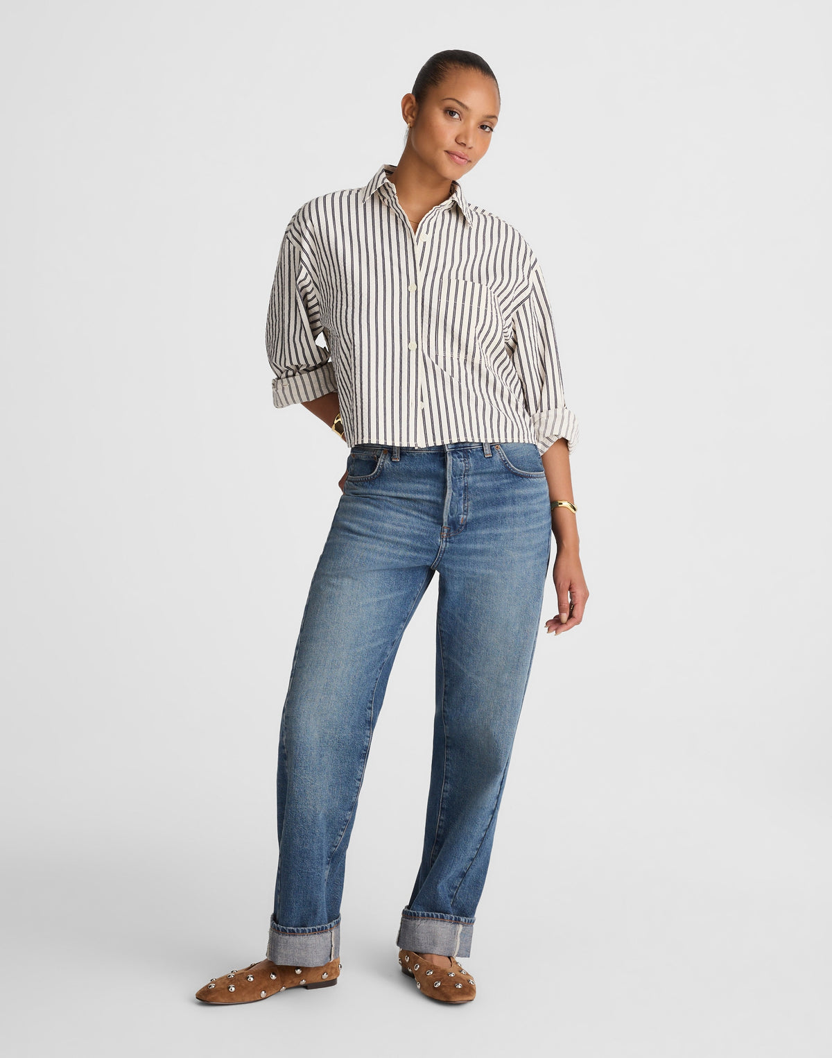 The Petite Curvy Pieced Barrel-Leg Jean