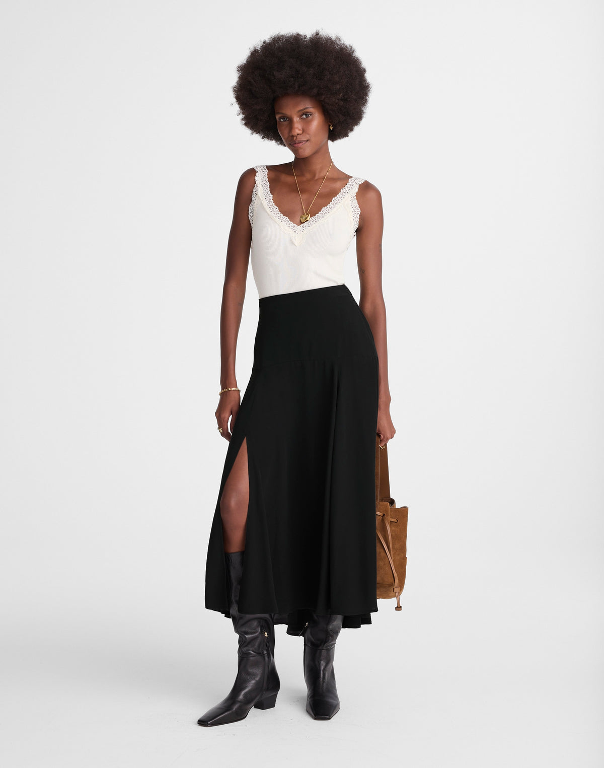 Circle Midi Skirt in Crêpe de Chine