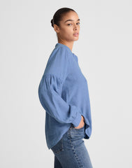 Stand-Collar Button-Up Shirt in Flannel