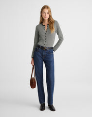 Houndstooth Crewneck Cardigan in 100% Merino Wool