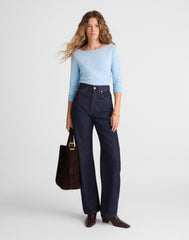 Ruched Crewneck Long-Sleeve Tee in Soft Slub