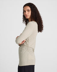 Ruched Crewneck Long-Sleeve Tee in Soft Slub